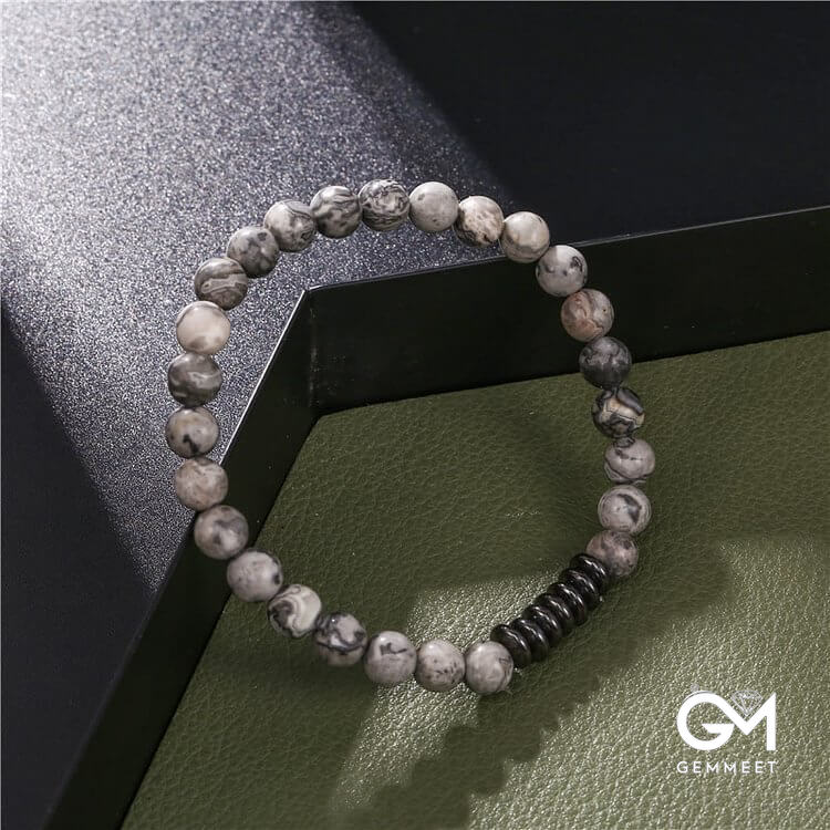 6mm Stone Beads Mens Bracelet