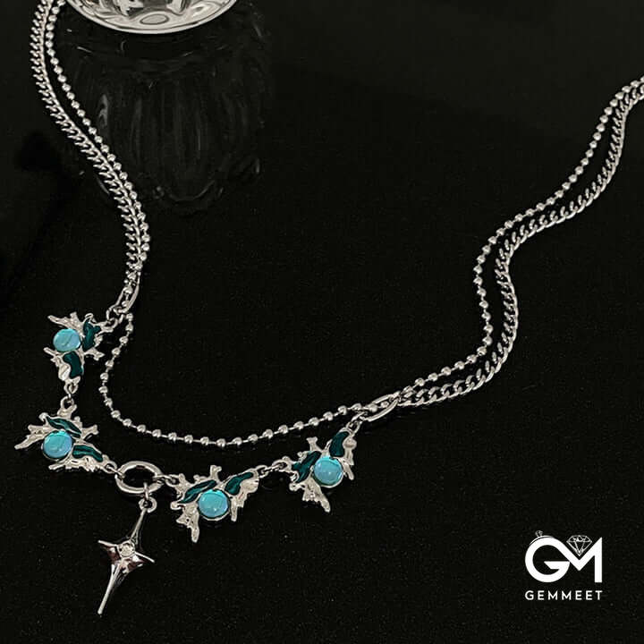 Blue Moonstone Cross Star Necklace