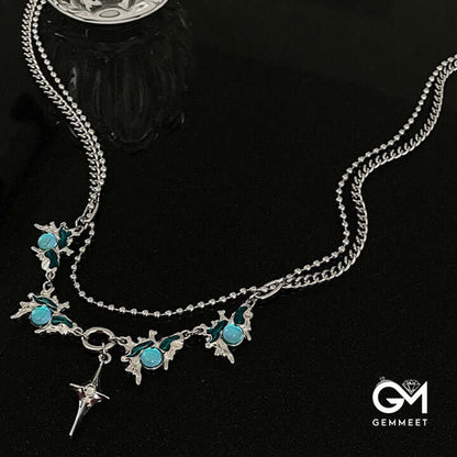 Blue Moonstone Cross Star Necklace