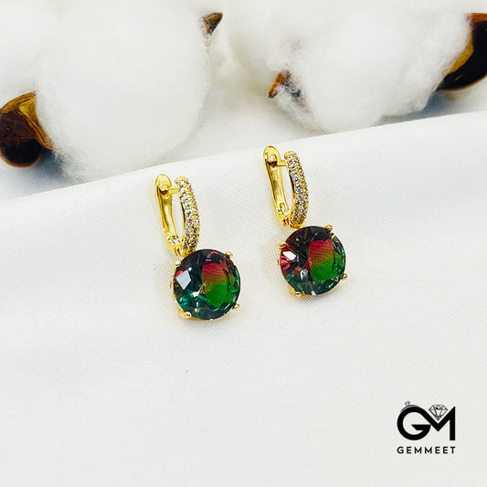 Red-Green Gradient Round Stone Earrings