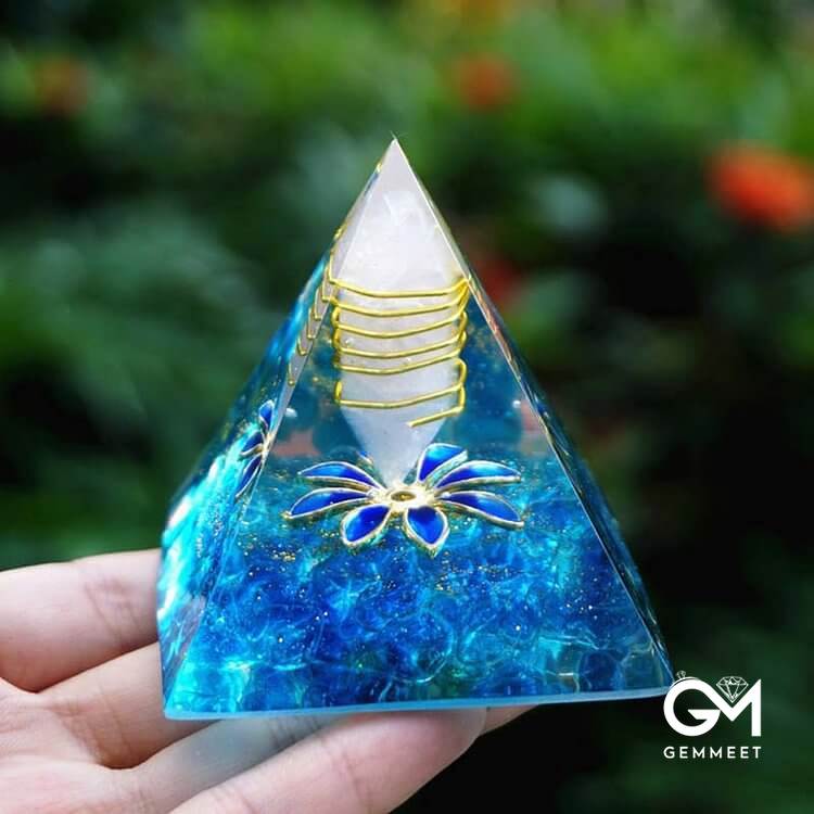 Blue Chalcedony Clear Quartz Orgone Pyramid