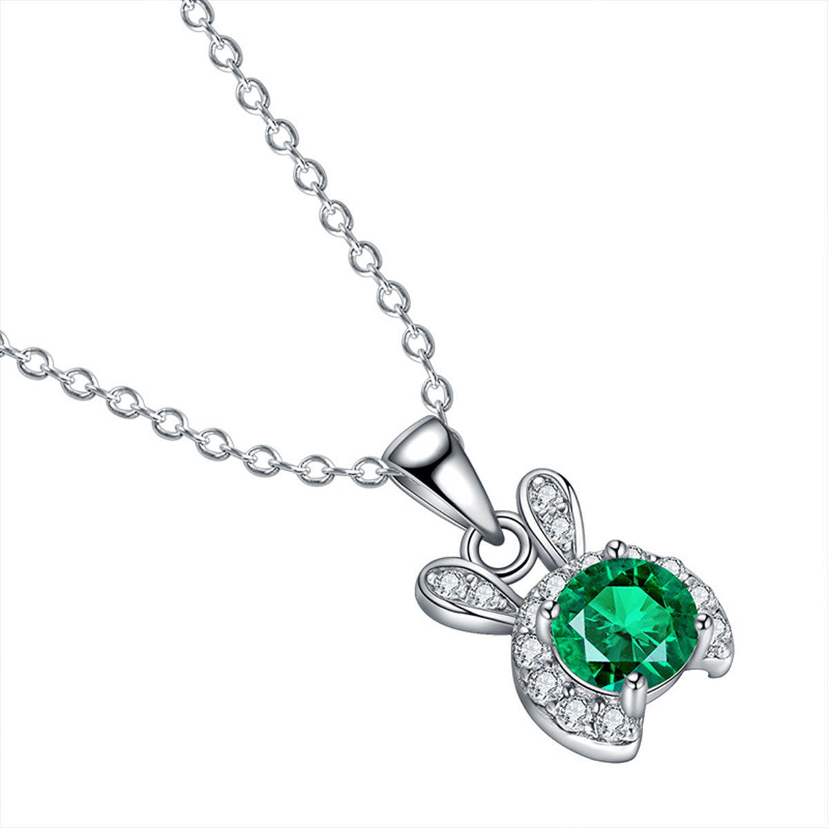 Rabbit Shape Halo Emerald Pendant Chain