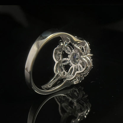 White Gold Hollow Flower Shape Full Stones Ring