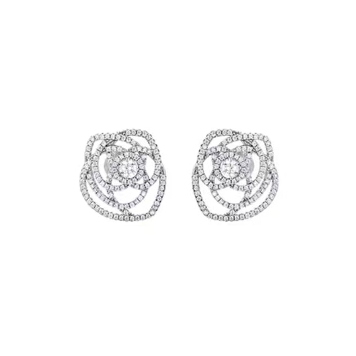 White Gold Rose Shape Full Stones Hollow Stud Earrings