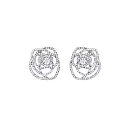 White Gold Rose Shape Full Stones Hollow Stud Earrings