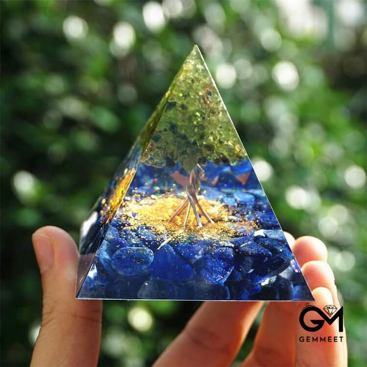 Tree of Life Peridot With Lapis Lazuli Orgone Pyramid