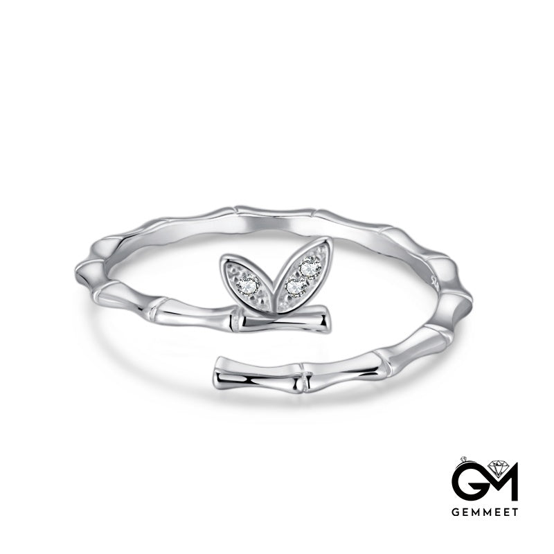 S925 Sterling Silver Butterfly Wing Bamboo Ring