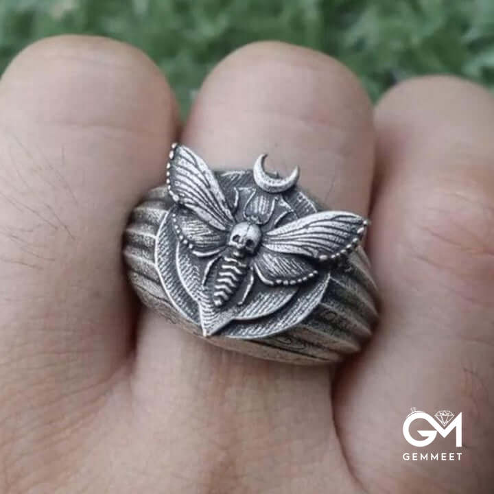 Titanium Steel Creative Skull Moth Ring