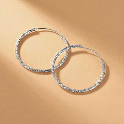 White Gold Steel Wire Rope Big Hoop Earrings