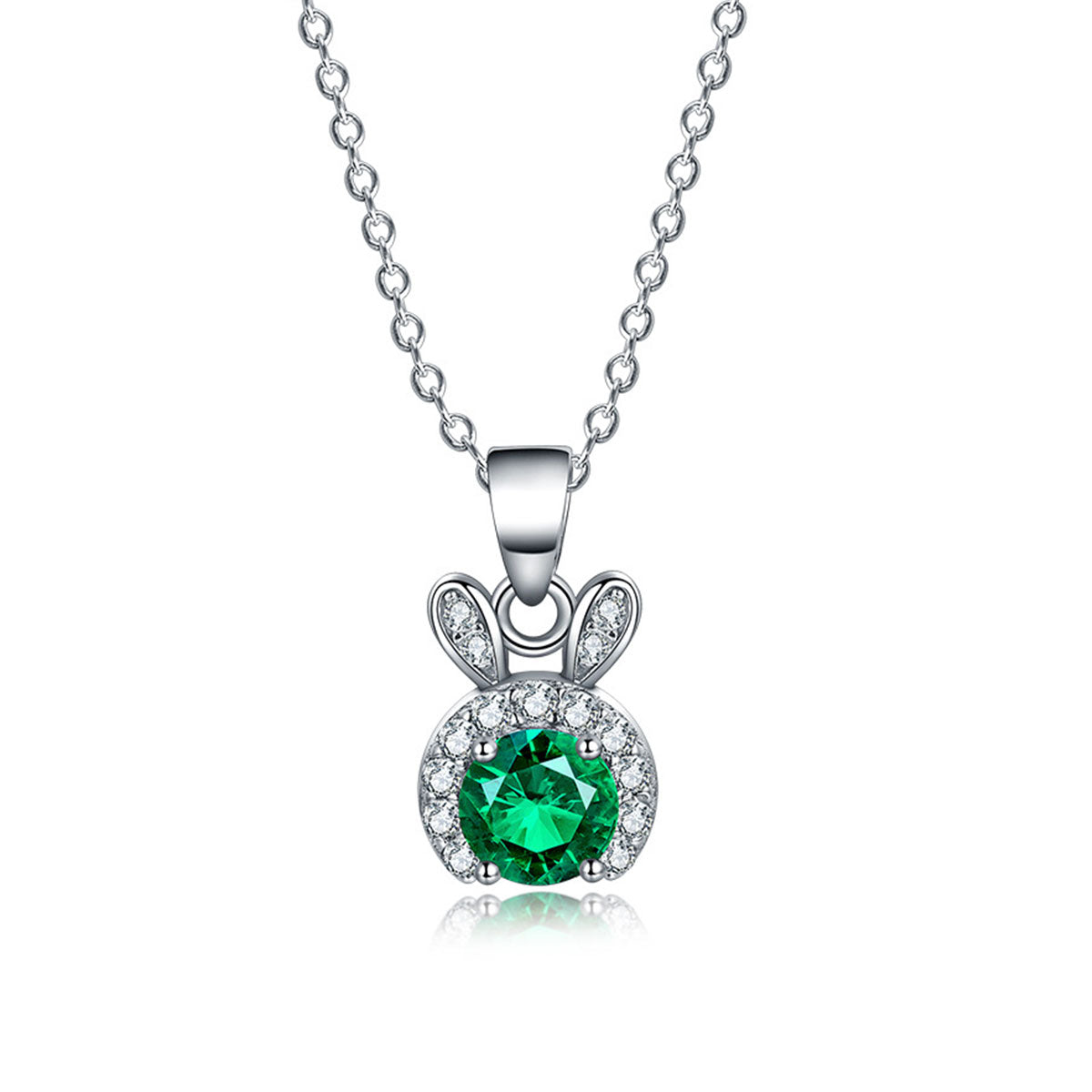 Rabbit Shape Halo Emerald Pendant Chain