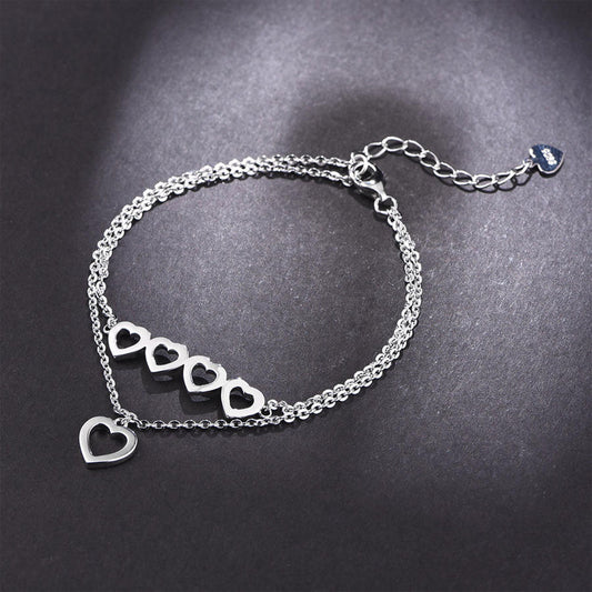 White Gold Double Layer Hollow Heart Shape Adjustable Bracelet