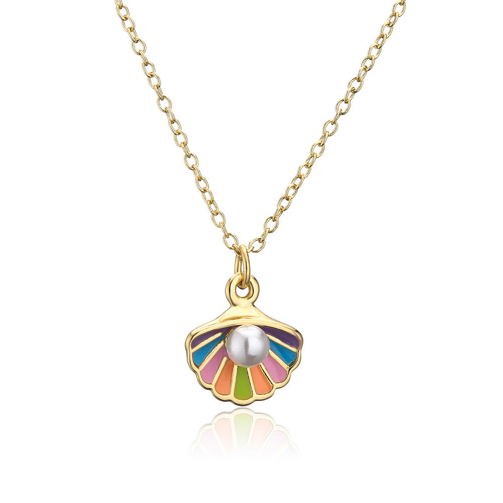 Colorful Shell Shape Pearl Chain Necklace