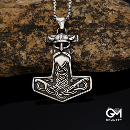 Stainless Steel Thor's Hammer Celtic Viking Warrior Necklace