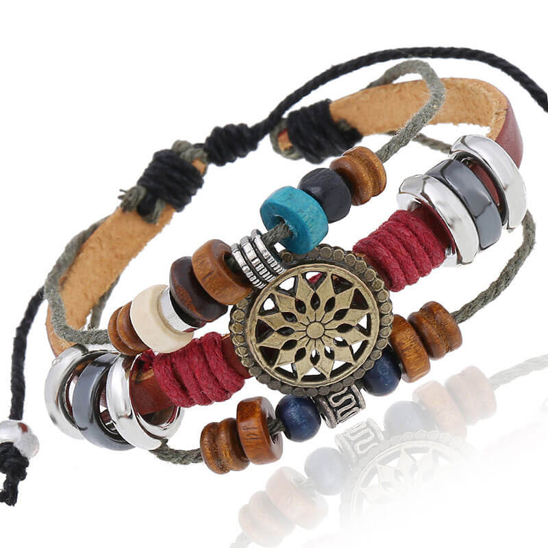 Retro Personality Cowhide Fashion Temperament All-match Beaded Leather Bracelet