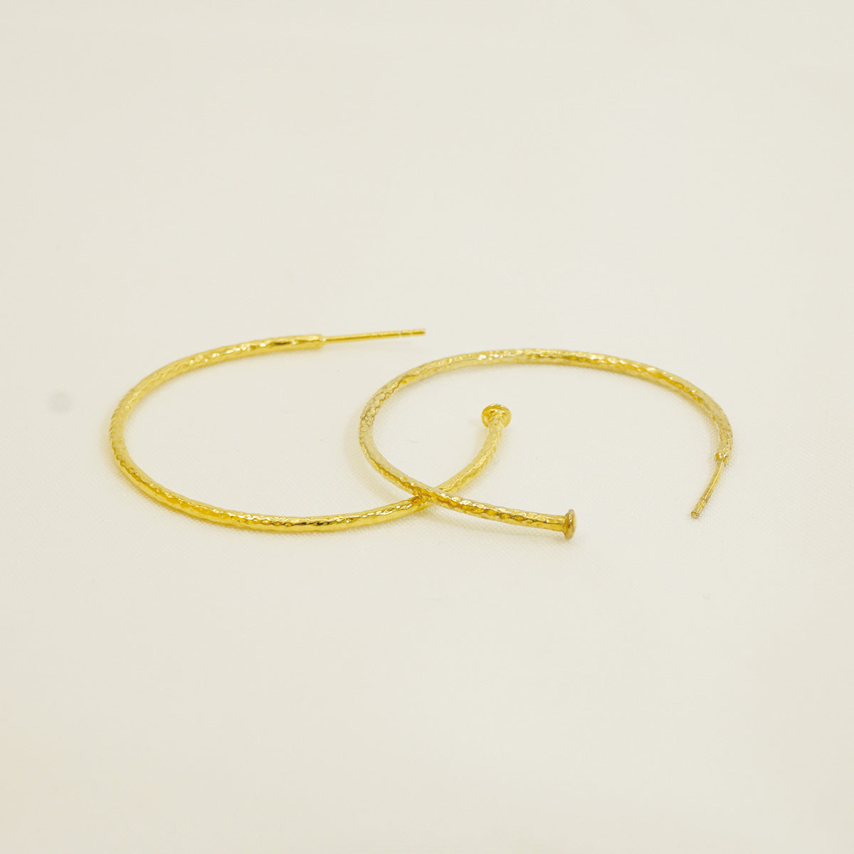 Gold Hammered Big Nail Hoop Earrings