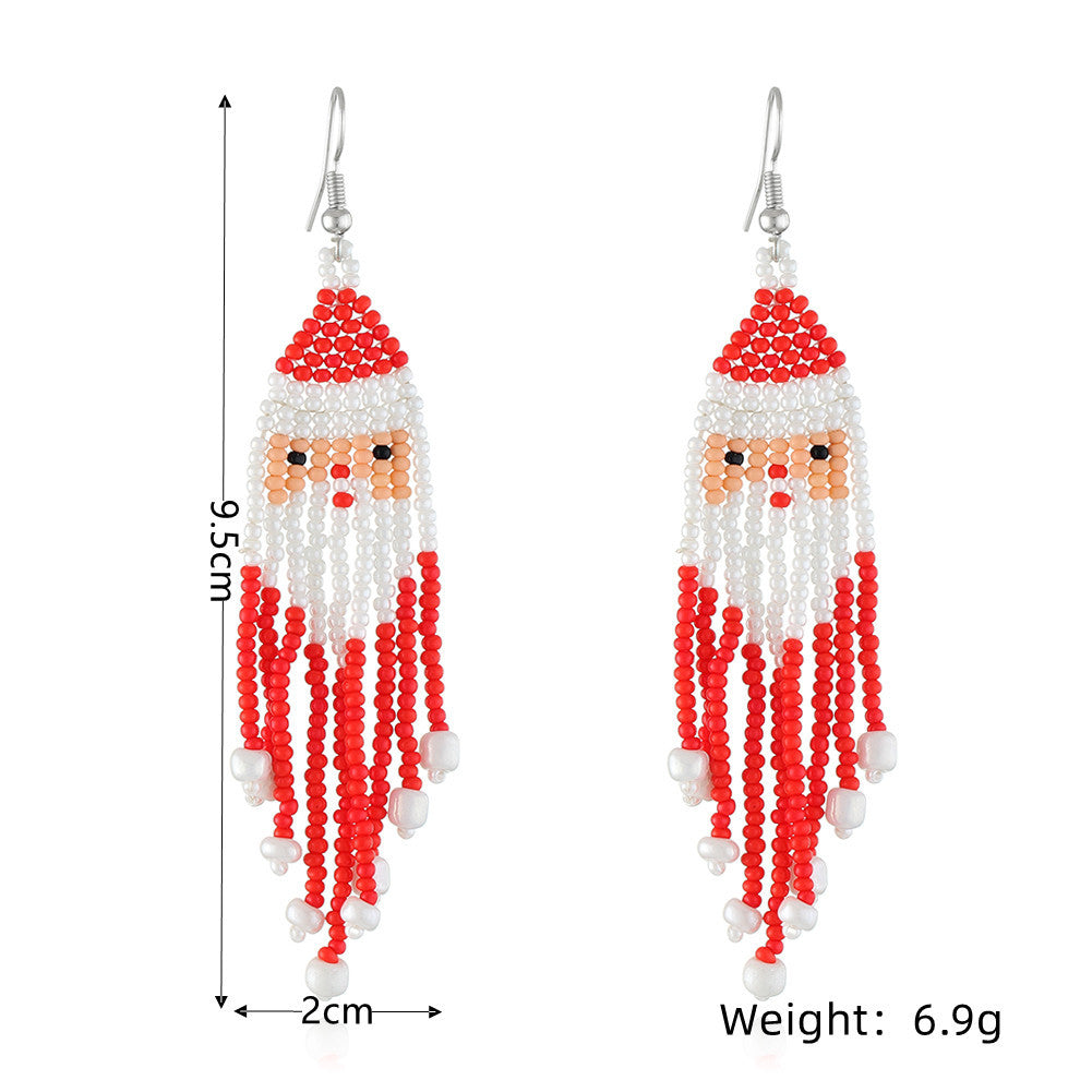 Christmas Tassel Earrings Handwoven Christmas Tree Santa Claus Bead Earrings