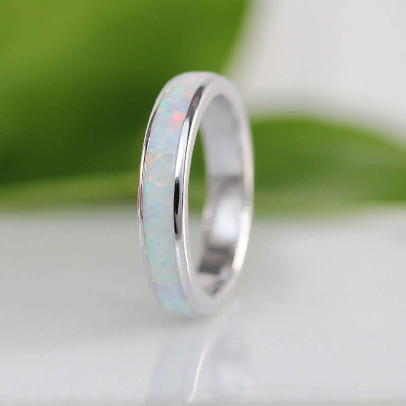 Eternity White Opal Band Sterling Silver Ring