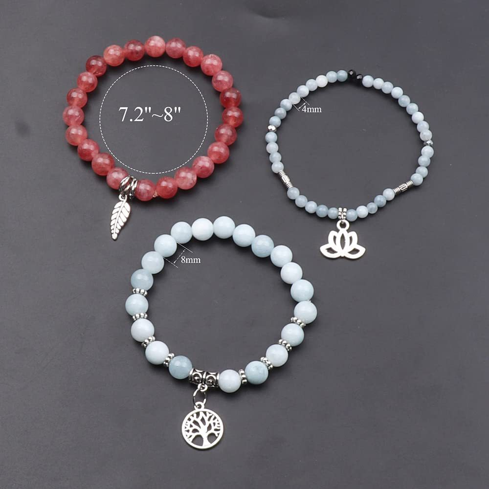 Bohemia Rose Quartz Tree of Life Lotus Leaf Symbol Bracelet