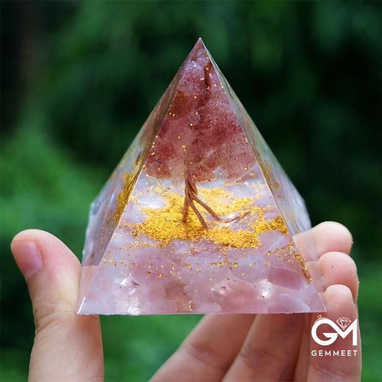 Tree of Life Strawberry Quartz With Rose Quartz Orgone Pyramid