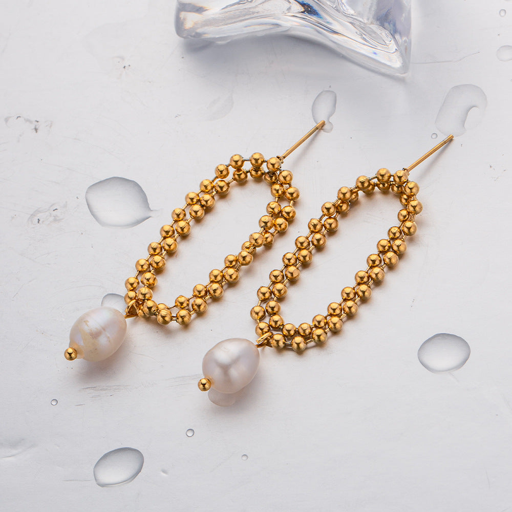 Pearl Soft Bead Bead Chain Double Stud Earrings