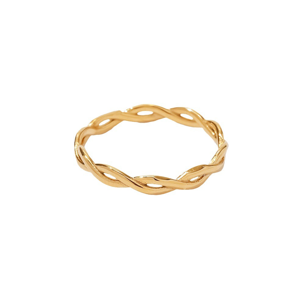 Gold Stainless Steel Twisted Linear Geometric Ring