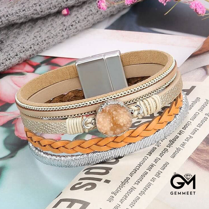 Woven Leather Magnetic Leather Bracelet