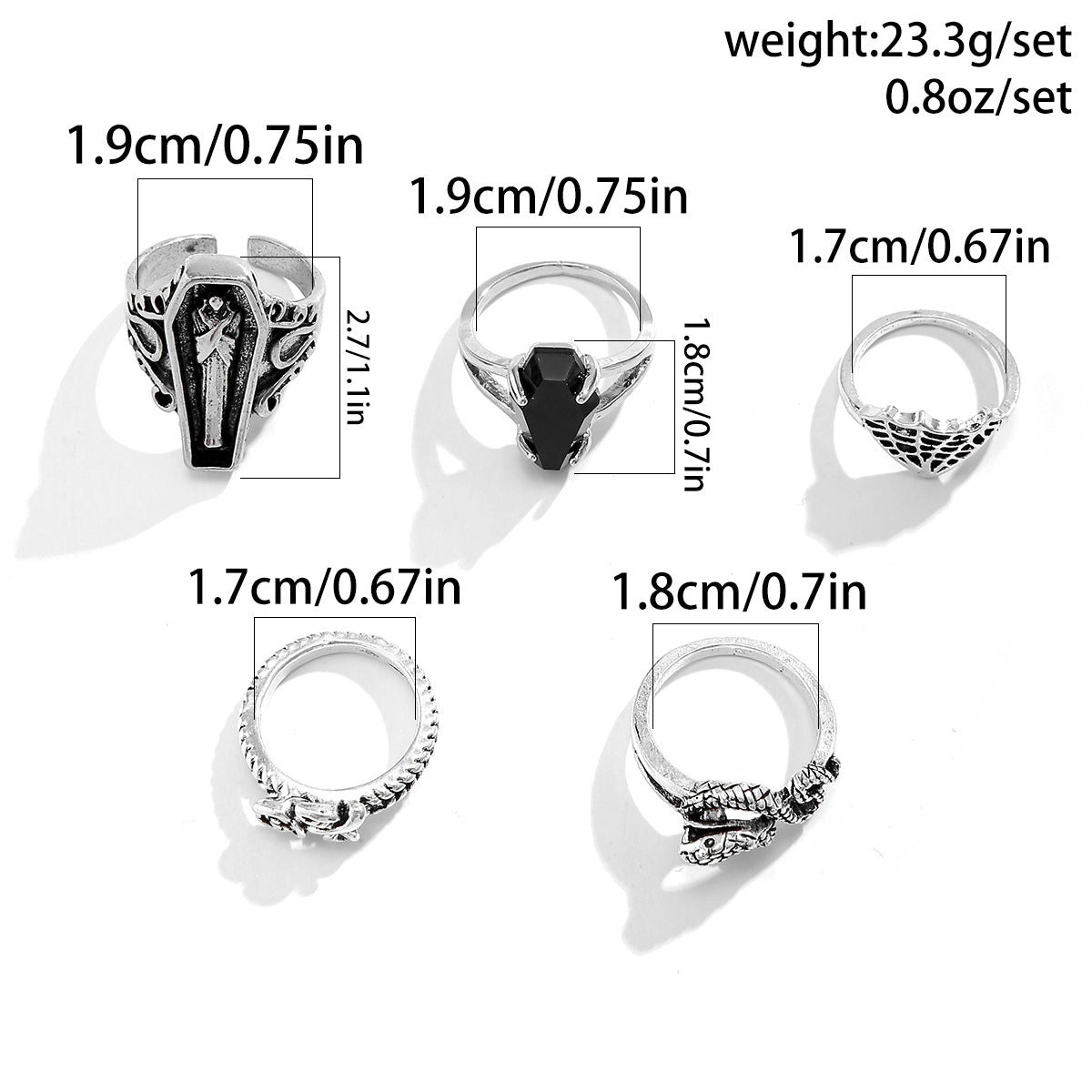 Halloween 5 Pcs Vampires Topic Rings Set