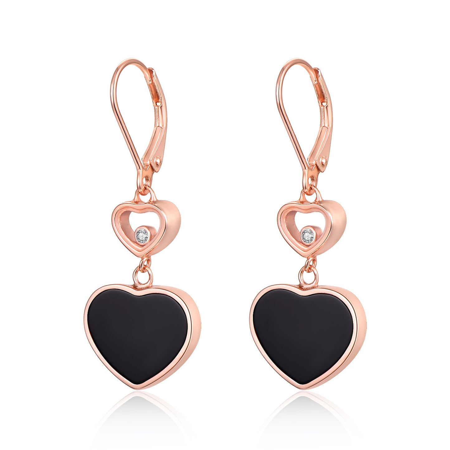 Rose Gold Red Agate Double Heart Shape Stud Earrings