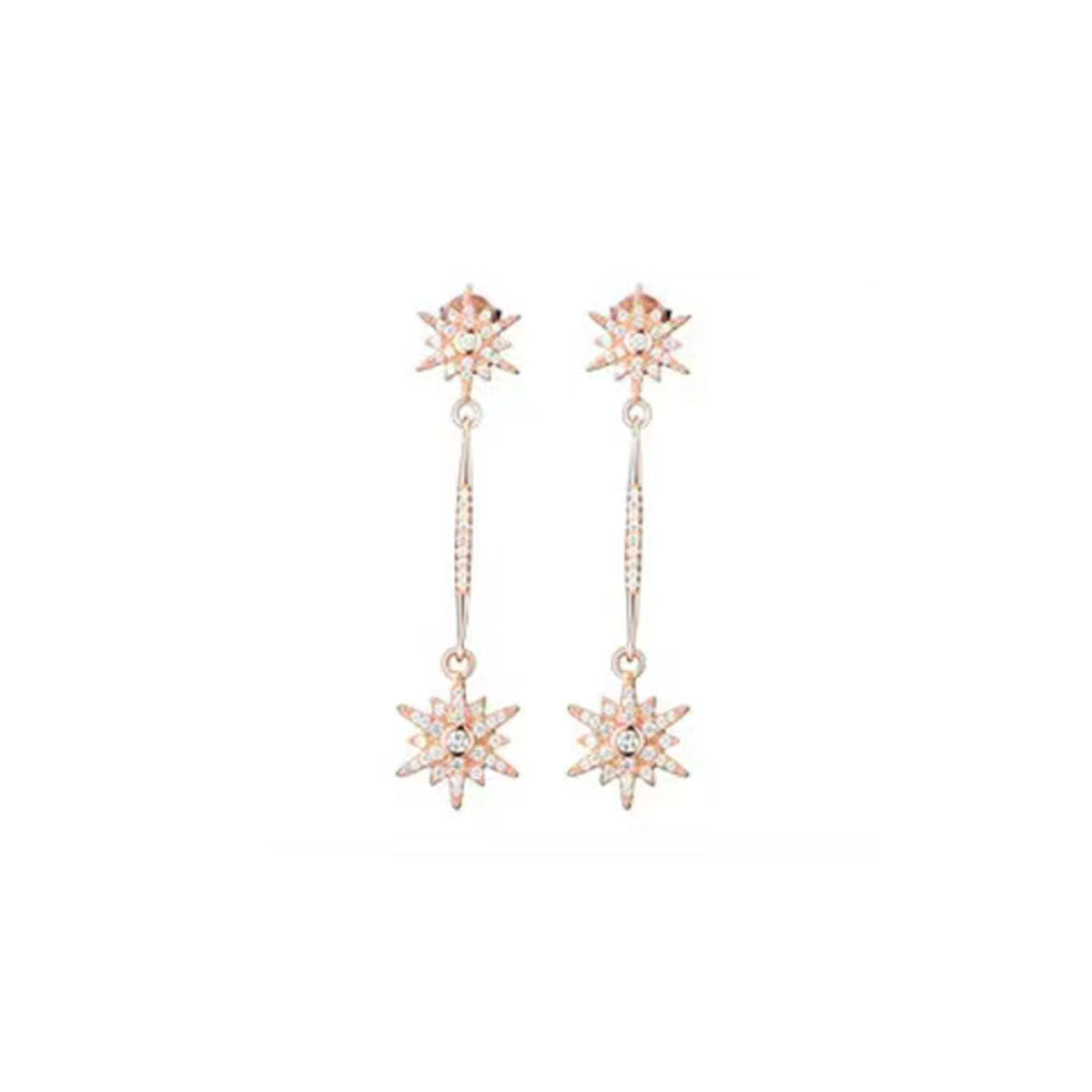 Rose Gold Starburst Shape Full Stones Drop Earrings