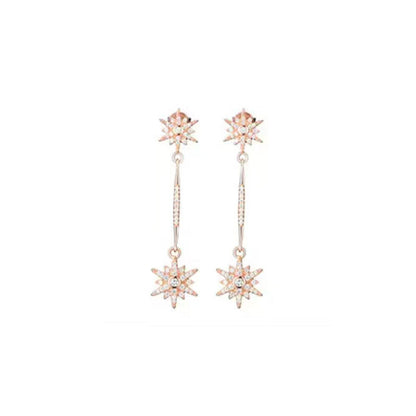 Rose Gold Starburst Shape Full Stones Drop Earrings