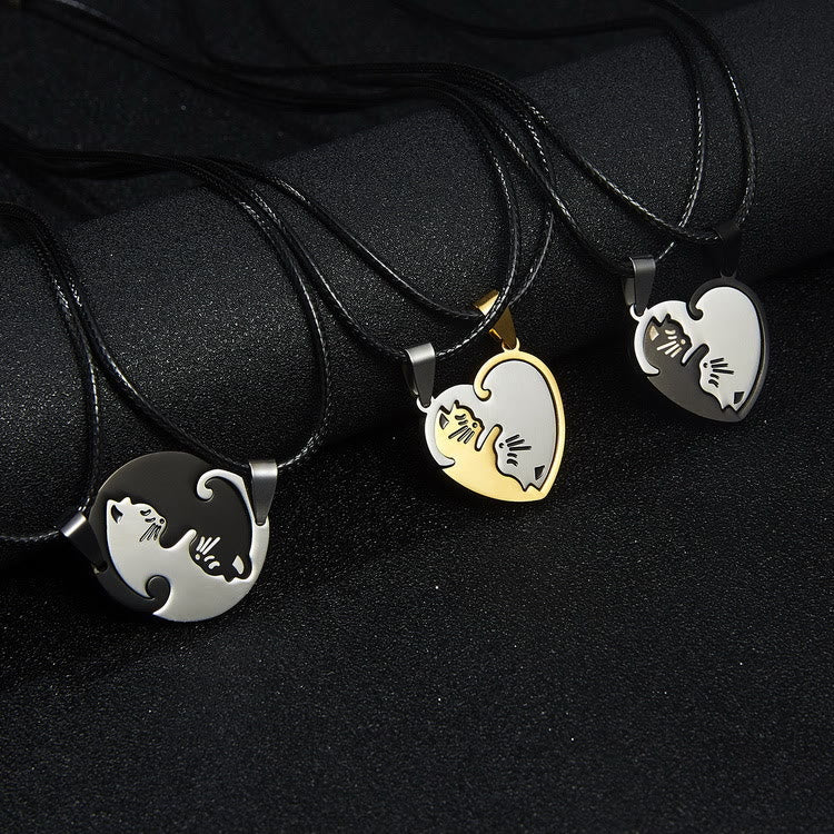 "My Love" Cute Cat Shape 2 IN 1 Couple Necklace