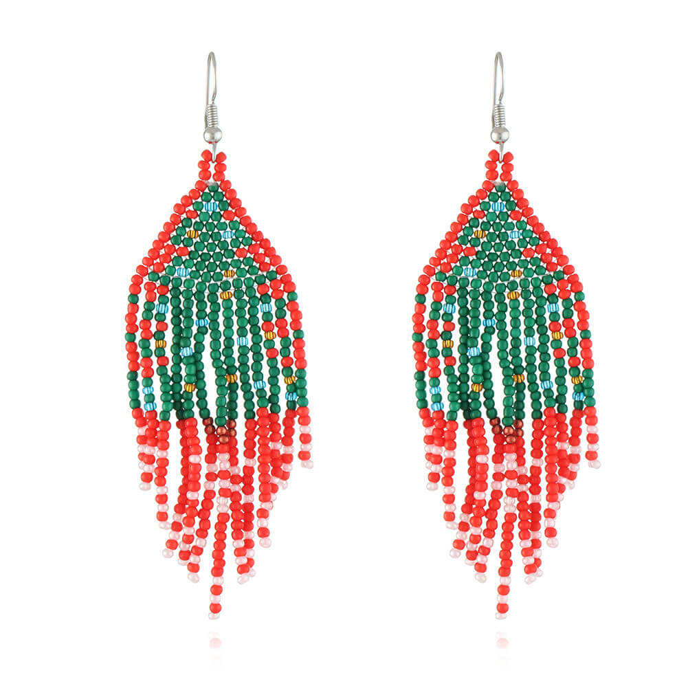 Christmas Tassel Earrings Handwoven Christmas Tree Santa Claus Bead Earrings