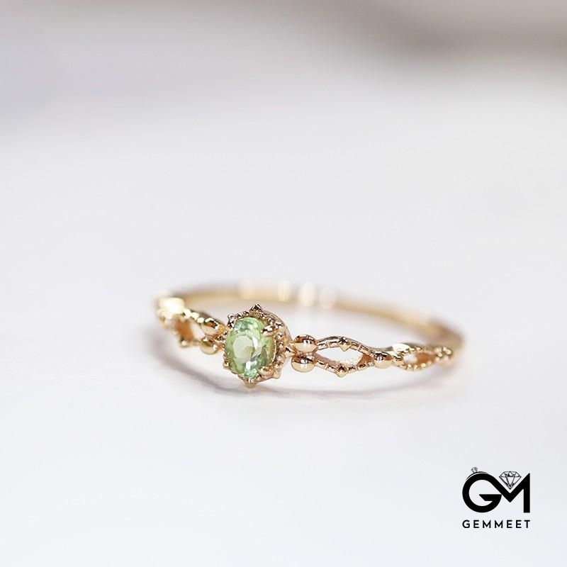 Olivine Hollow Smile Zircon Adjustable Gold Plated Ring