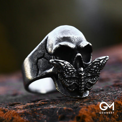 Stainless Steel Moth Skull Ring