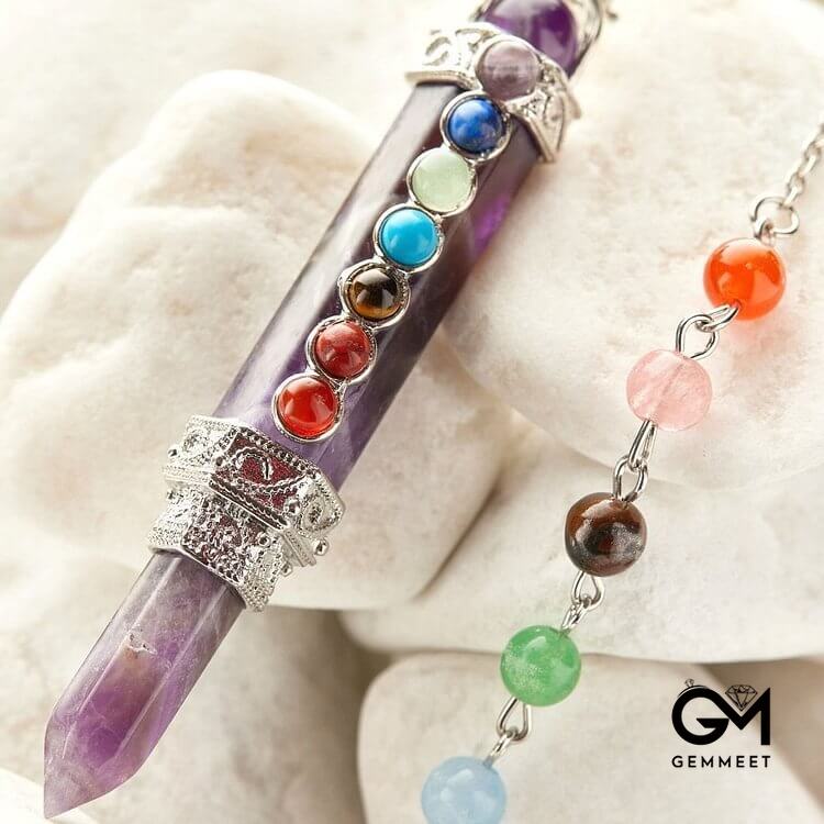 Chakra Crystal Hexagonal Column Pendulum