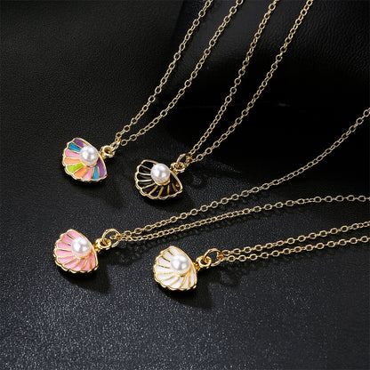 Colorful Shell Shape Pearl Chain Necklace