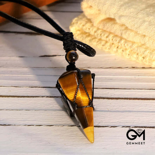 Tiger Eye Stones Pointed Pendant Necklace