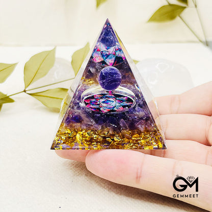 Amethyst Sphere with Crystals Orgone Pyramid