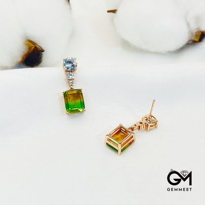 Yellow-Green Gradient Square Stone Earrings