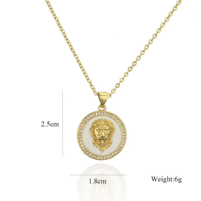 Lion Totem Disc Pendant Necklace