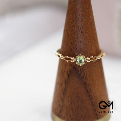 Olivine Hollow Smile Zircon Adjustable Gold Plated Ring