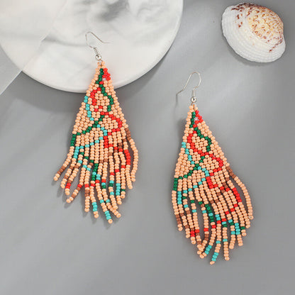 Christmas Tassel Earrings Handwoven Christmas Tree Santa Claus Bead Earrings