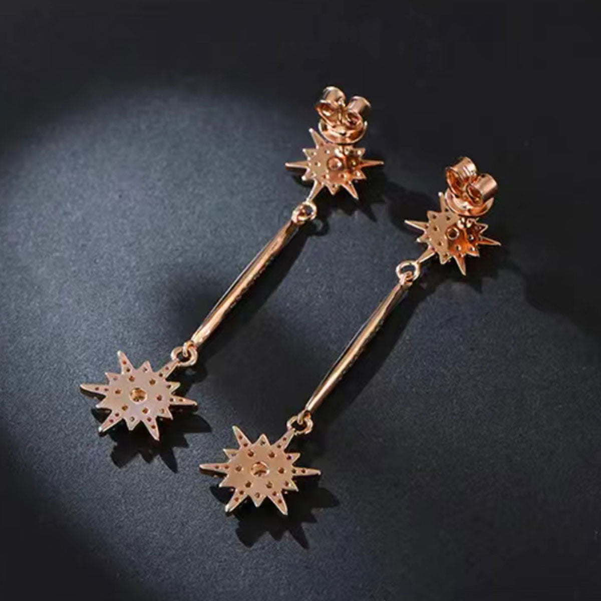 Rose Gold Starburst Shape Full Stones Drop Earrings