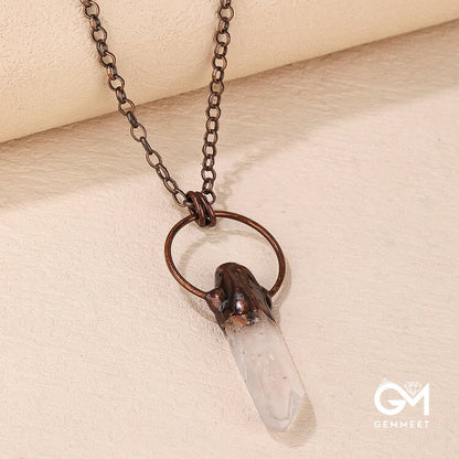 Copper Irregular Clear Crystal Gemstone Necklace