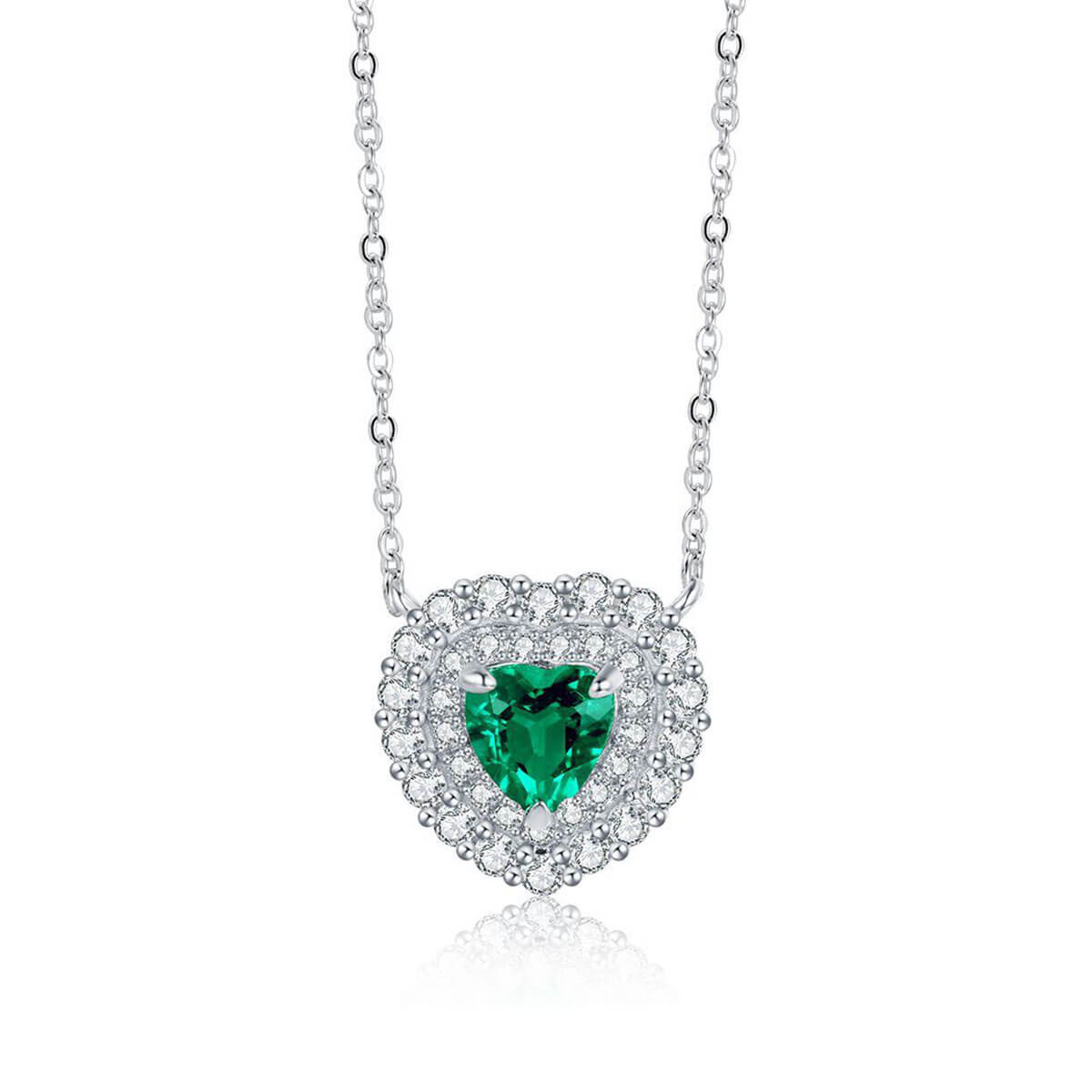 White Gold Heart Shape Double Halo Emerald Chain