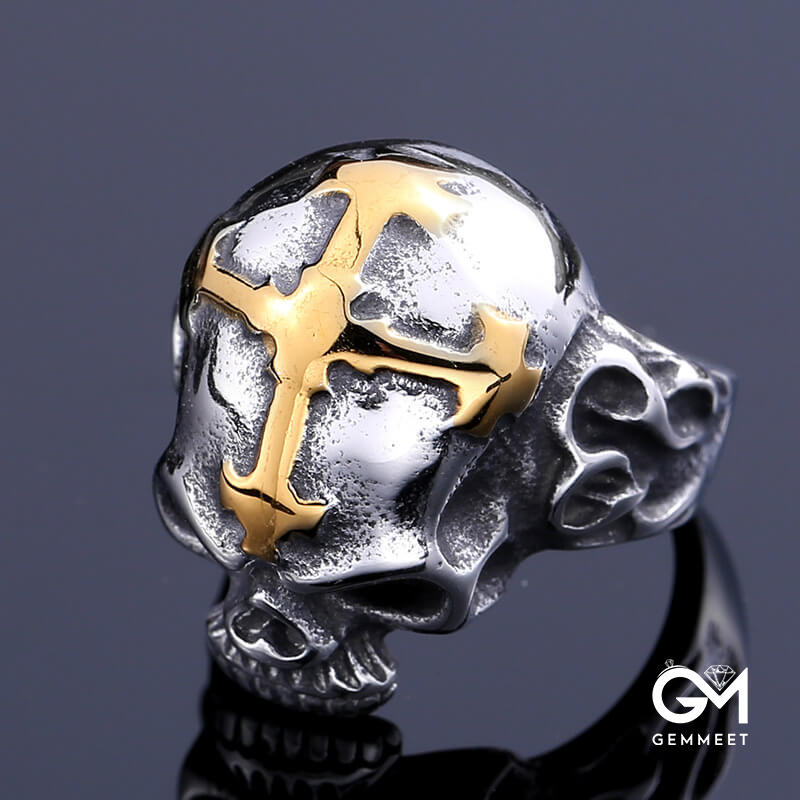 Gothic Skull Skeleton Cross Ring