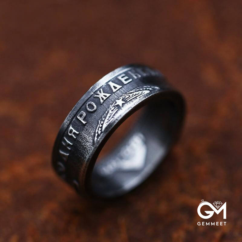 Vintage Commemorative Coin Titanium Steel Ring