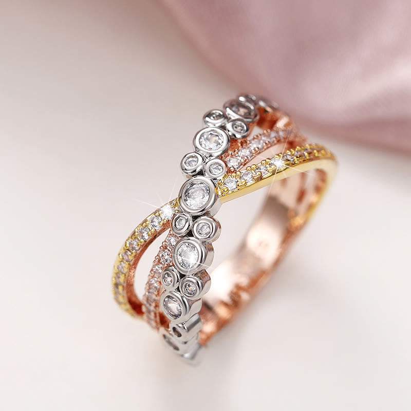 Luxury Three Tone Design Wedding Zircon Ring