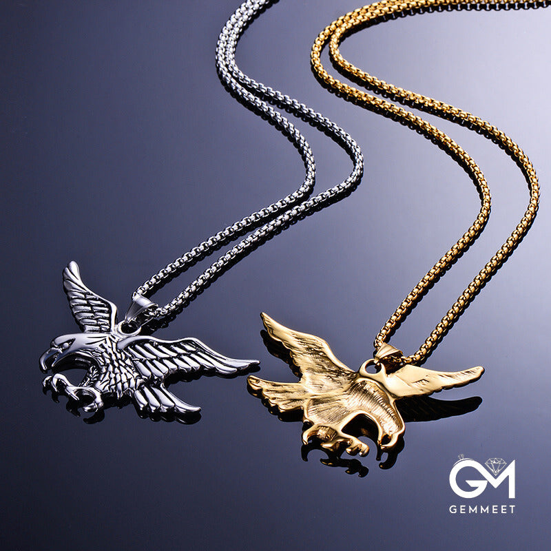 Titanium Steel Eagle Wings Plated Gold Necklace