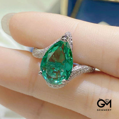 Simulated Paraiba Tourmaline Ring Large Carat Water Drop Pear-shaped Synthetic Color Gemstone Ring